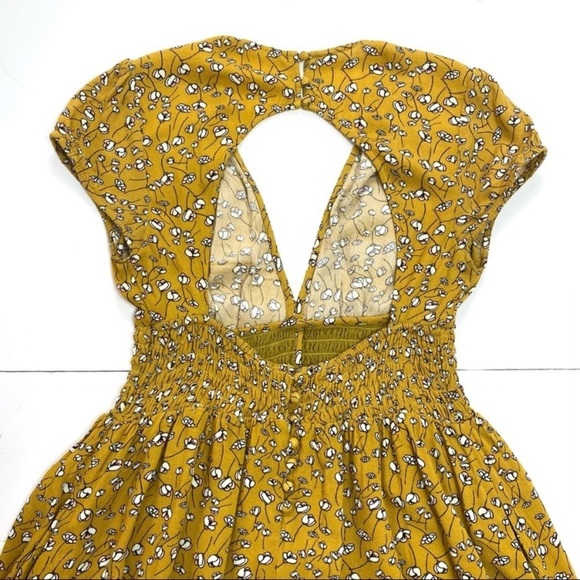 FREE People Floral Pretty Baby Mini Dress in Mustard Yellow Combo - Picture 6 of 10